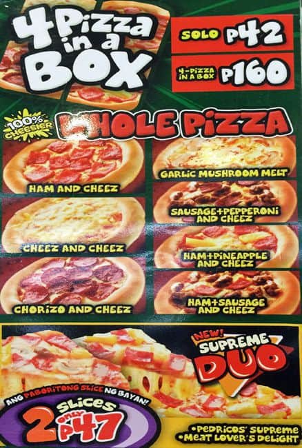 Pizza Pedrico's menu