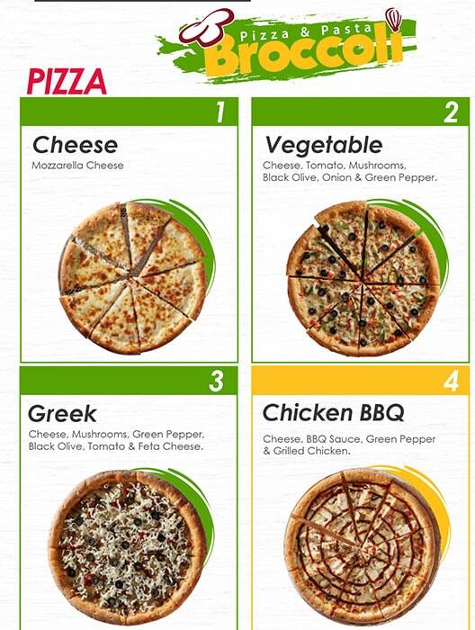 Broccoli Pizza & Pasta Menu, Menu for Broccoli Pizza & Pasta, Bu Tina