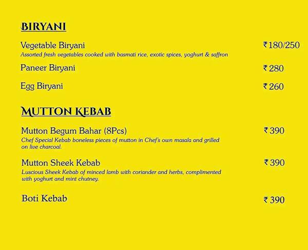 Menu at The Nawaab's Restaurant, Hyderabad