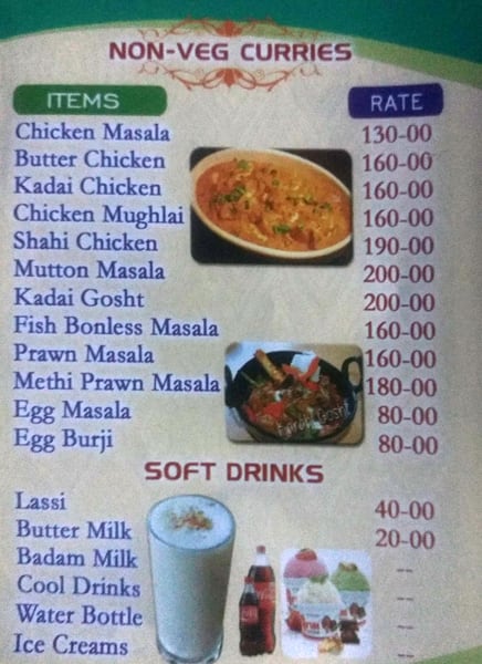 Nawabs Biryani menu