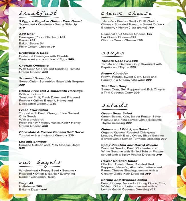 The Bagel Shop Menu, Menu for The Bagel Shop, Carter Road, Bandra West