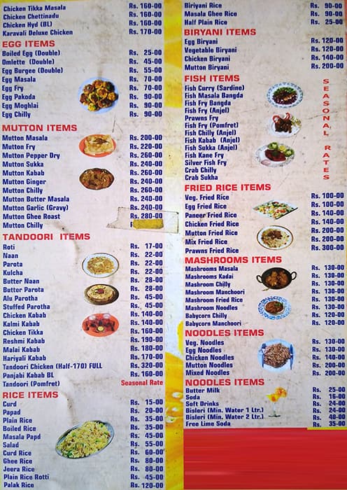 Karavali Deluxe Restaurant menu