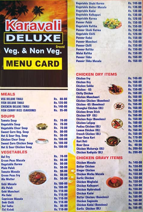 Karavali Deluxe Restaurant menu