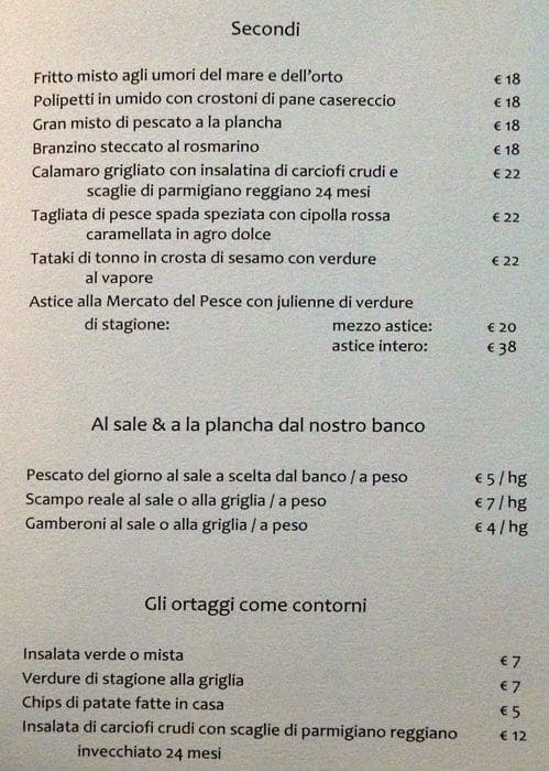 Menu di Ristorante - Mercato del Pesce Milano 