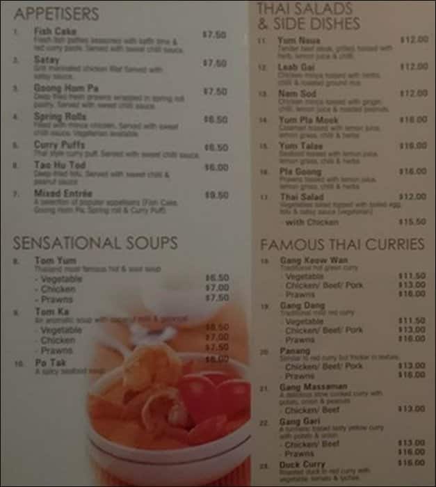 Menu at Thai Tables Restaurant, Bayswater