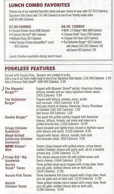 Outback Steakhouse Menu Menu For Outback Steakhouse Westchase Houston