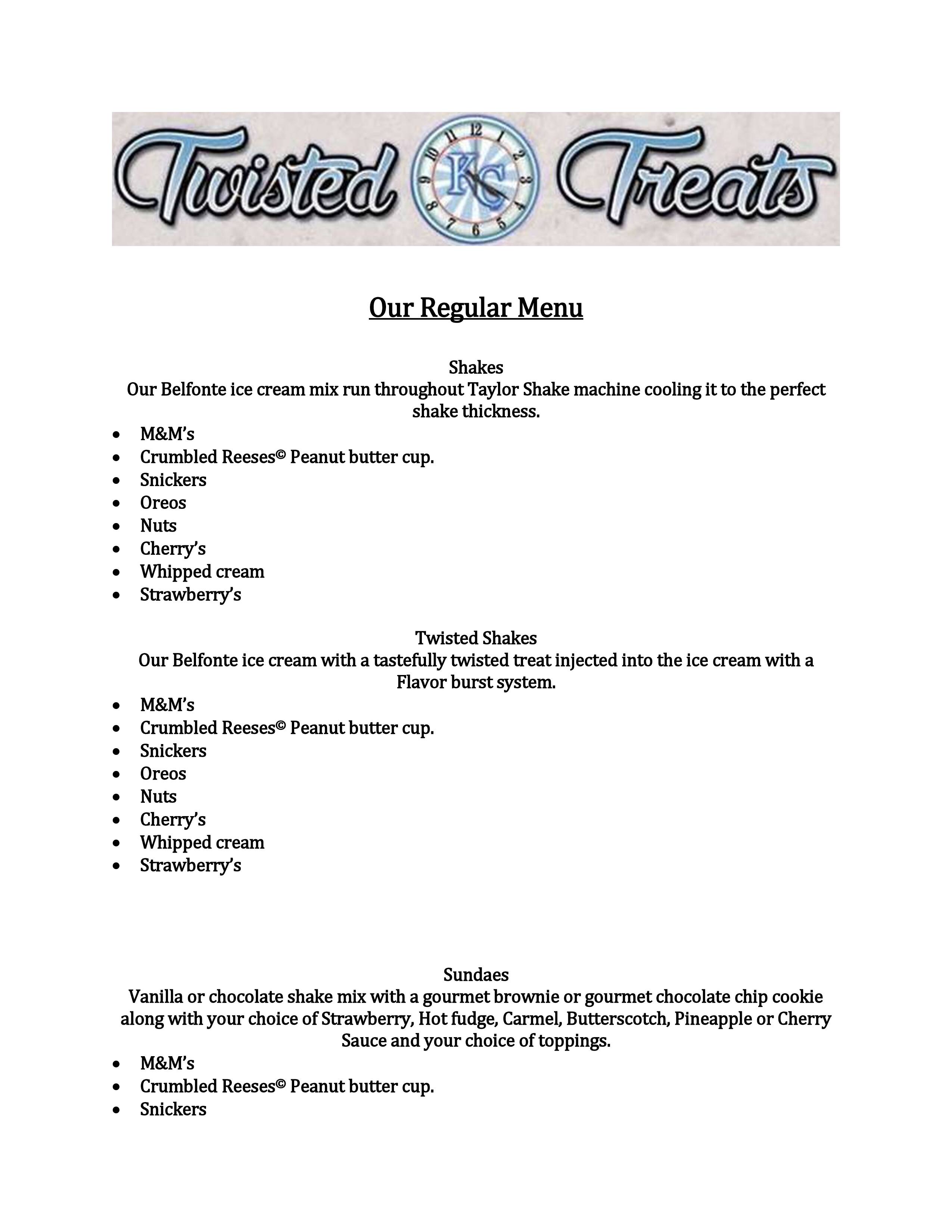 KC Twisted Treats Menu, Menu for KC Twisted Treats, Downtown Loop