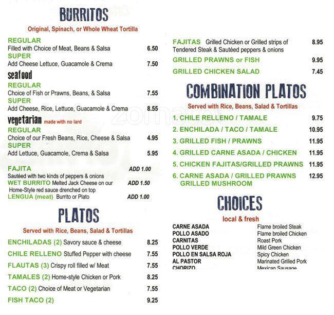 Tortillas Mexican Grill Menu, Menu for Tortillas Mexican Grill