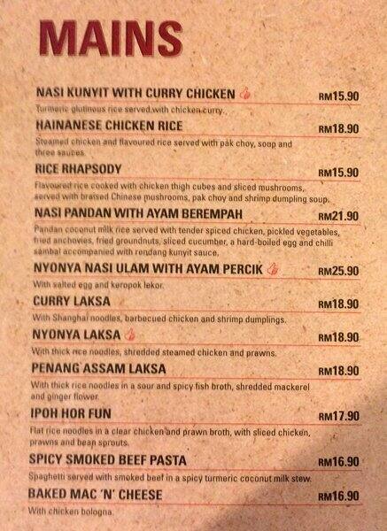 Sepiring Uniquely Malaysian, Mid Valley City Menu