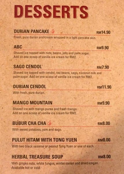 Sepiring Uniquely Malaysian, Mid Valley City Menu