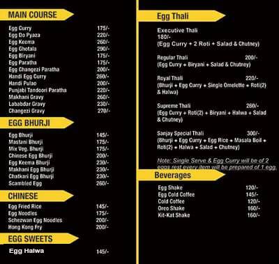 Sanjay Restaurant - Egg Dee menu