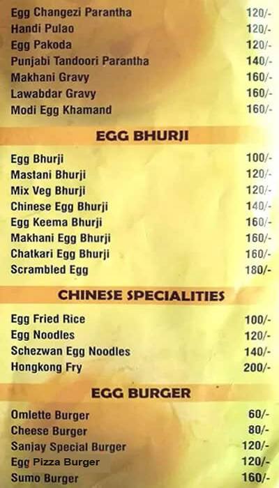 Sanjay Restaurant - Egg Dee menu