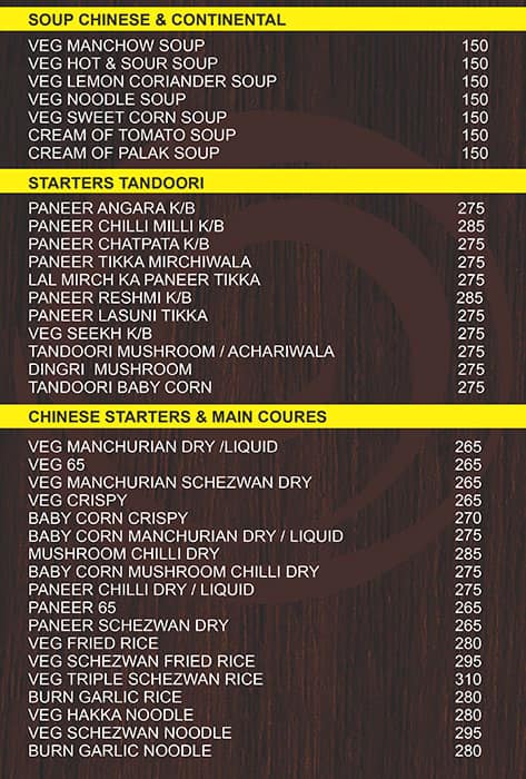 ROSE WOOD RESTAURANT menu