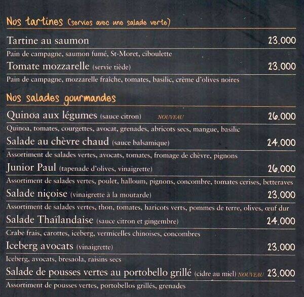 Paul menu