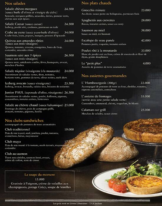 Paul Menu, Menu for Paul, Ghazir, Kesserwein Zomato Lebanon