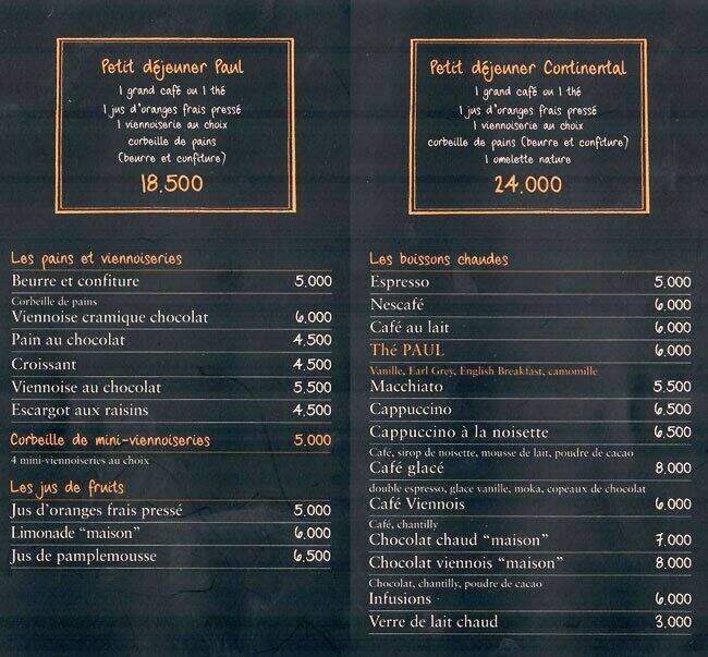 Paul menu