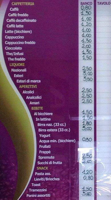 Menu di Ale & Frank caffè 