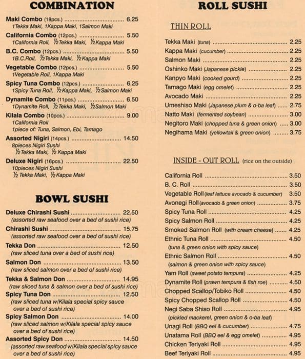 Kilala Sushi Bar Menu, Menu for Kilala Sushi Bar, North Burnaby ...