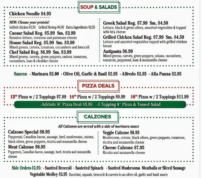 Menu at Adriatic Cafe Italian Grill, Jersey Village, Northwest Fwy