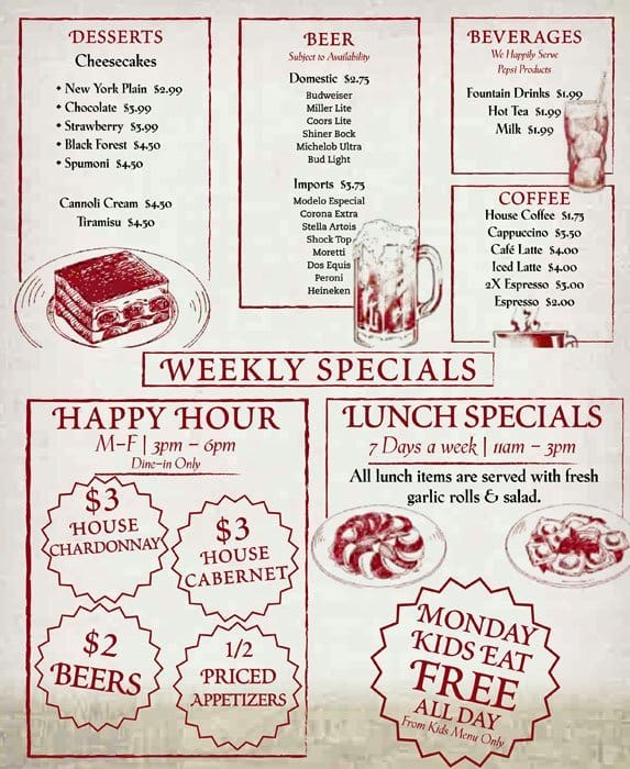 Menu at Adriatic Cafe Italian Grill, Jersey Village, Northwest Fwy