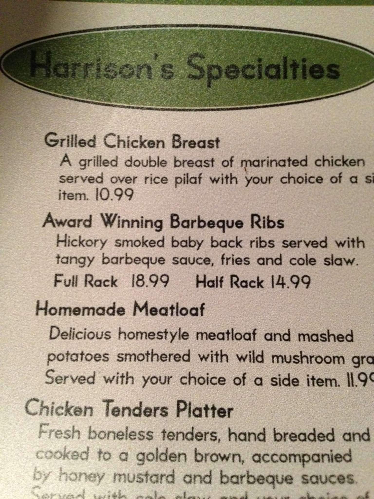 Menu at Harrison's Grill & Bar, Clinton