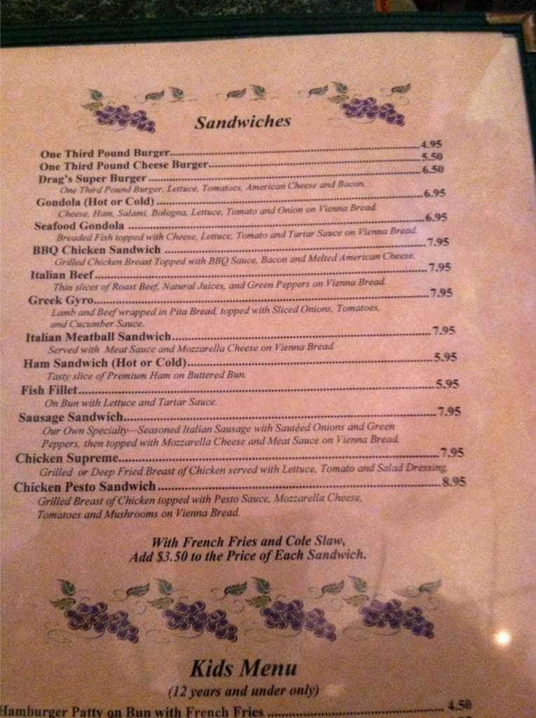 Drag's Restaurant & Roman Lounge menu