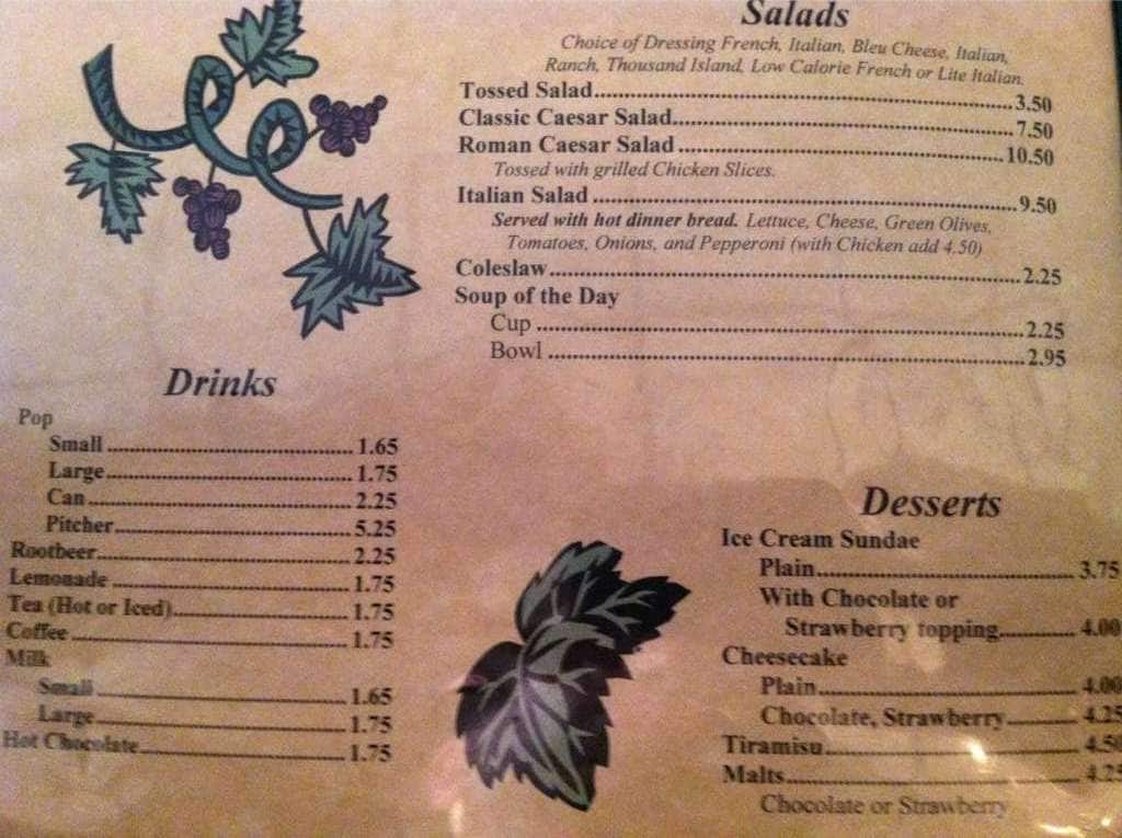 Drag's Restaurant & Roman Lounge menu