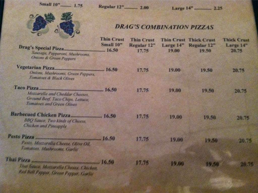 Drag's Restaurant & Roman Lounge menu