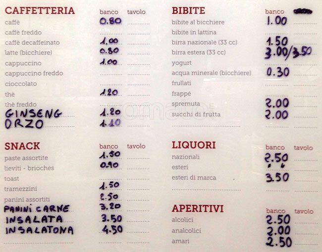 Menu di Caffé Badoero 