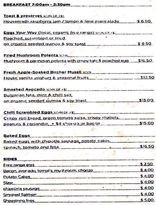 Mayfield Cafe Menu, Menu for Mayfield Cafe, Abbotsford, Melbourne