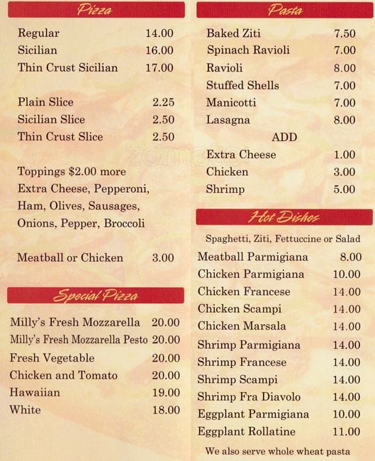 Milly's Pizzeria Menu, Menu for Milly's Pizzeria, Bedford-Stuyvesant ...