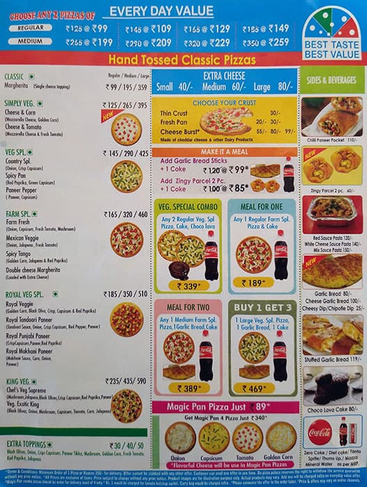 Da Pizza Palace Menu Menu For Da Pizza Palace Shahdara New Delhi