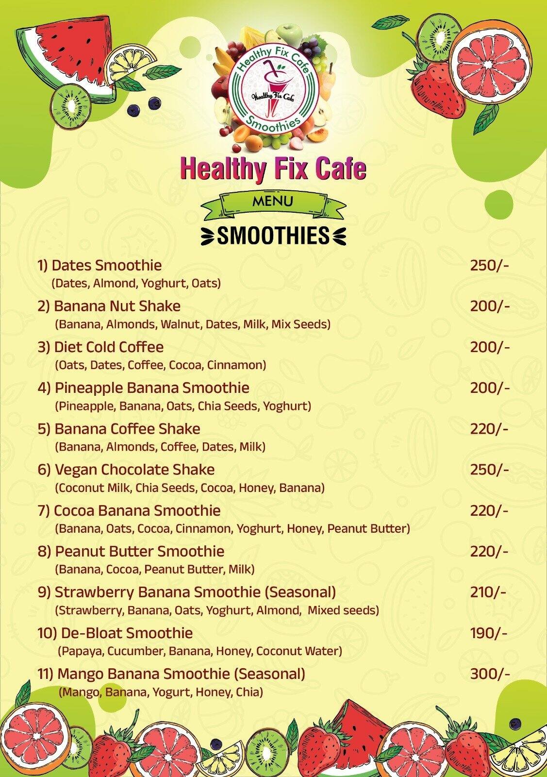 Menu of Healthy Fix Cafe, Near Andheri West Station, Mumbai