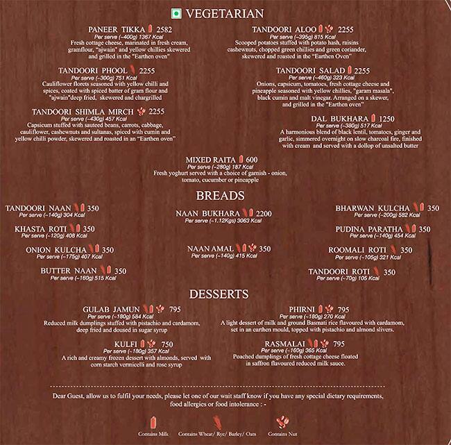 itc bukhara new delhi menu