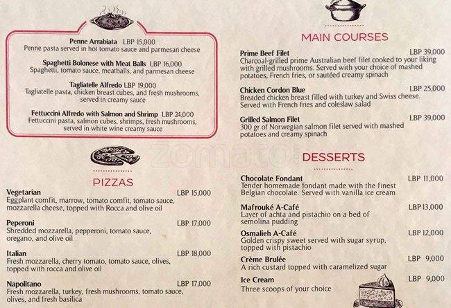 Kafei menu