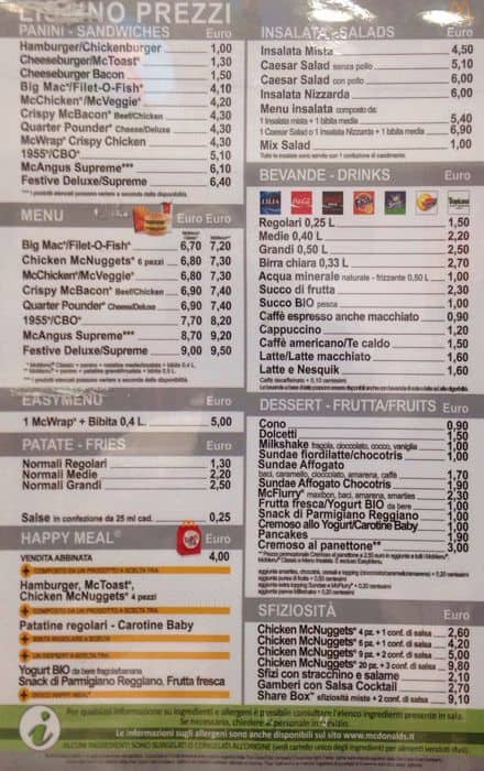 Macdonald menu