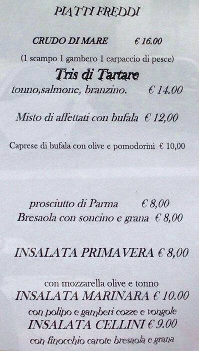 Menu di Cellini 