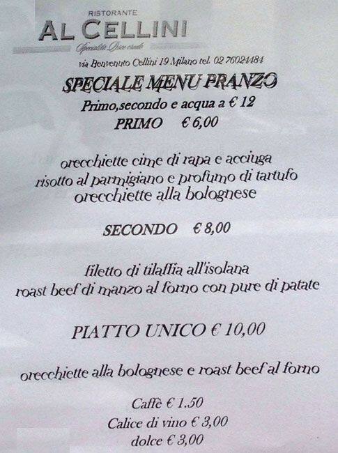 Menu di Cellini 