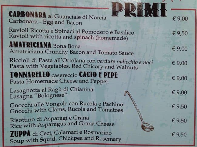 Menu di Grazia & Graziella 