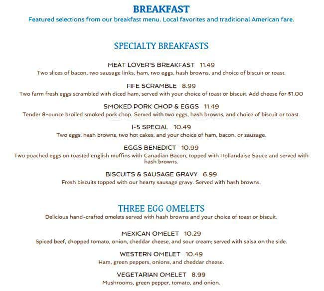 Menu at Johnnys At Fife Restaurant, Fife