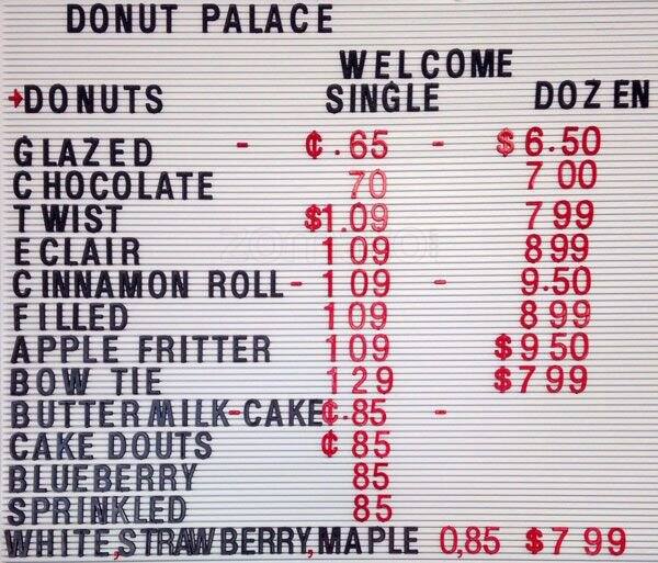 Menu at Donut Palace, Grand Prairie