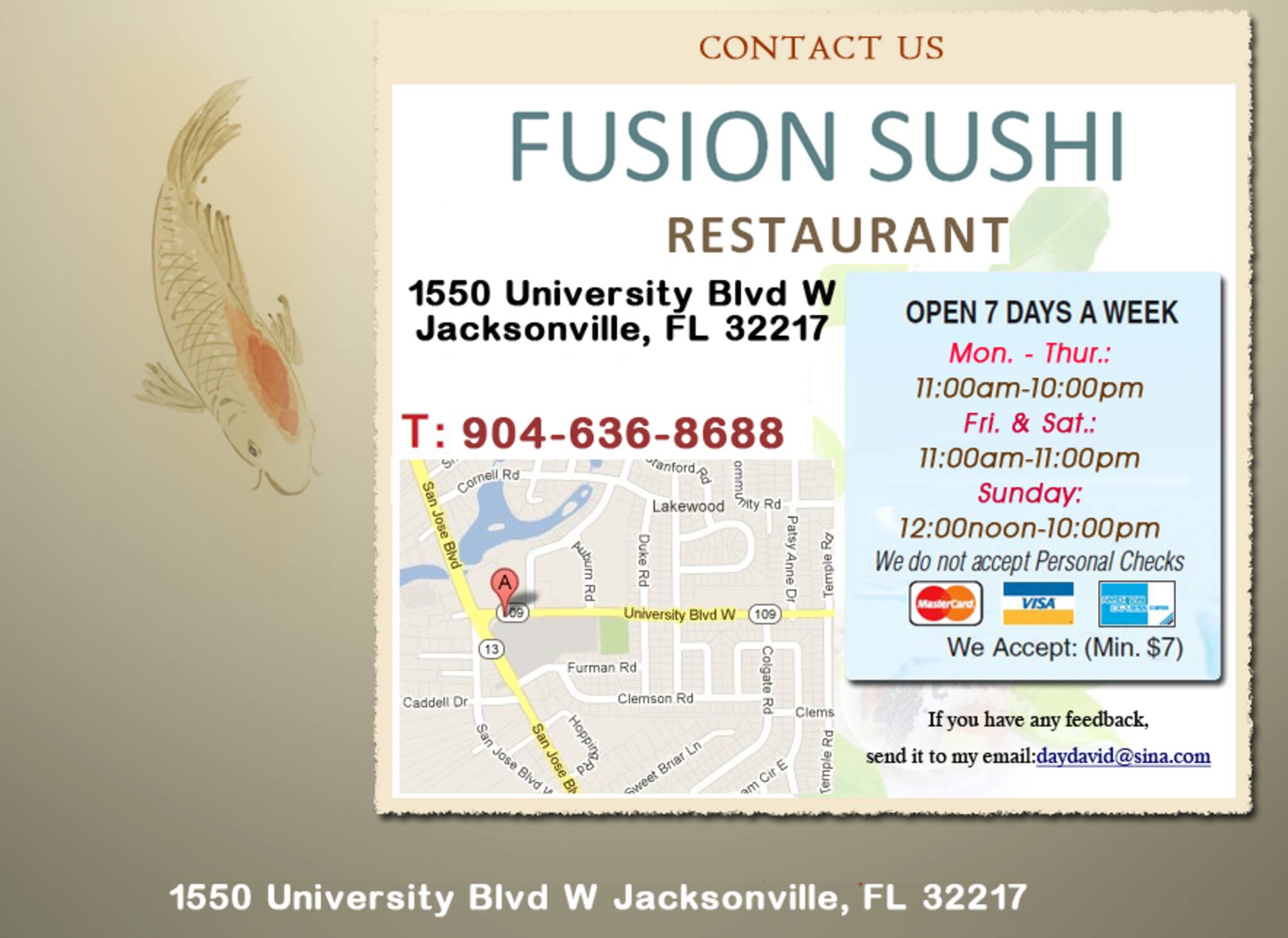Fusion Sushi Menu, Menu for Fusion Sushi, Southside, Jacksonville
