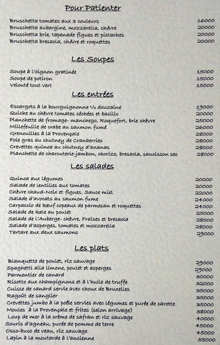 L'Auberge des Bois Menu, Menu for L'Auberge des Bois, Ashrafieh, Beirut ...