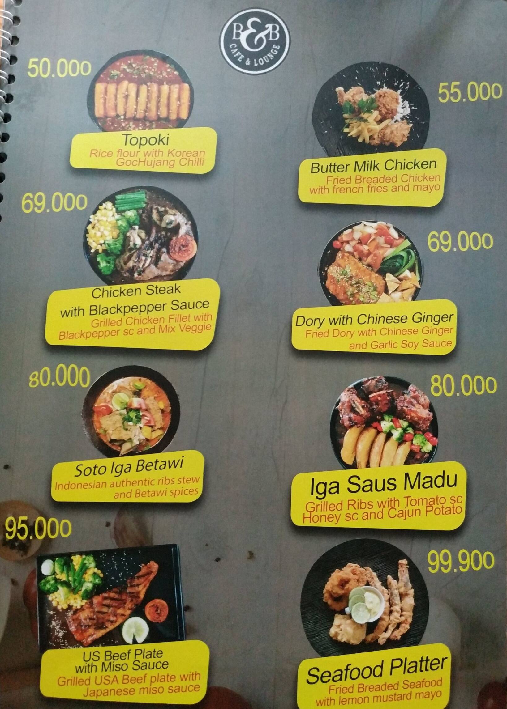 Menu At B&B Cafe & Lounge, South Jakarta