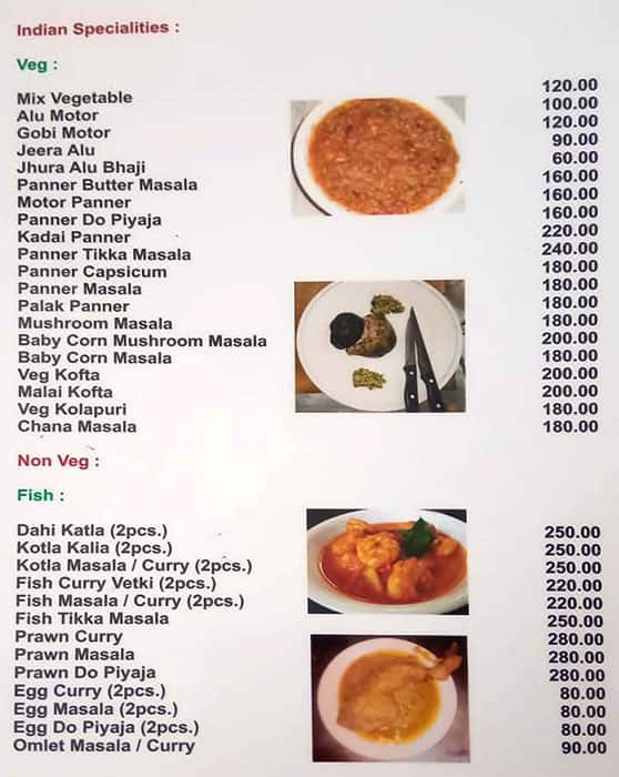 Hotel Vesper & Restaurant menu