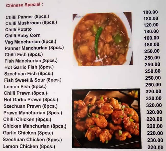 Hotel Vesper & Restaurant menu