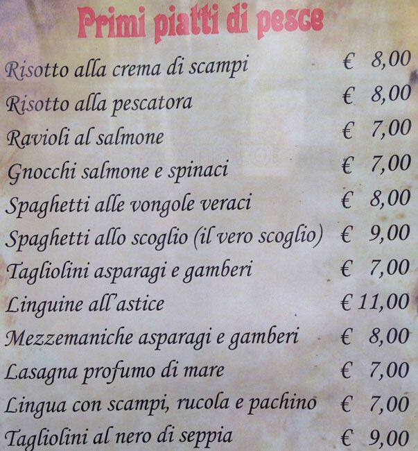 il pescatore меню