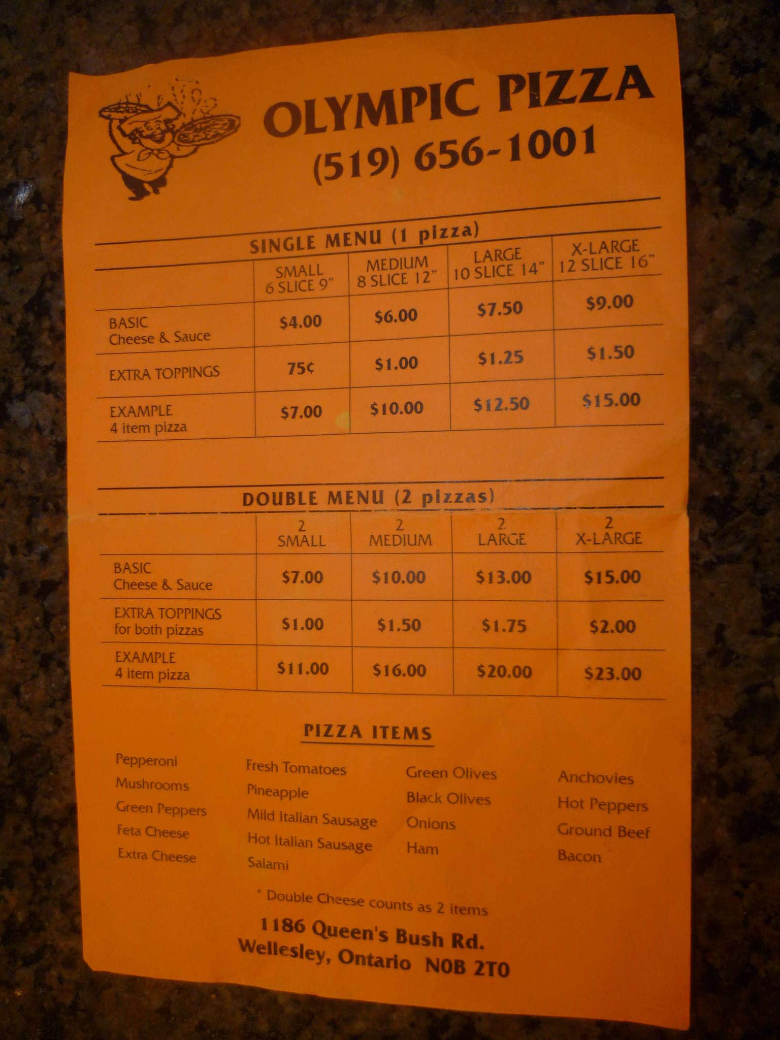 Olympic Pizza Menu, Menu for Olympic Pizza, Wellesley, Wellesley