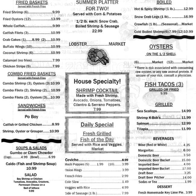 Menu at Big Shucks restaurant, Dallas, E Mockingbird Ln