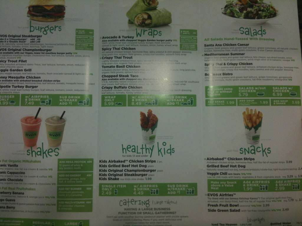 Evos Menu, Menu for Evos, Chapel Hill, Research Triangle Urbanspoon